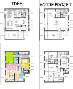 the floor plans for two houses in different colors and sizes, with one room on each side