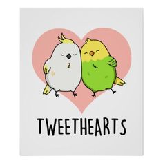 two birds sitting on top of each other with the words tweet hearts in front of them