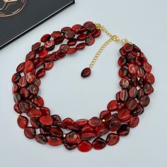 "This beautiful Dark Red Statement Necklace is completely handmade with high quality. Matching earrings are BONUS! This gorgeous necklace goes with everything and everywhere, holiday party or after work with friends! Made from acrylic clouds effect beads 16.5 x 13 x 6 mm and accented with gold plated bead spacers. Necklace length is 17\" long plus 3 inch extender chain for adjustment, and has light weight. The Necklace would be a PERFECT GIFT for you or for your family and friends! Necklace made Red Beaded Necklace For Party, Elegant Red Choker For Formal Occasions, Red Round Bead Necklaces For Party, Red Choker Necklaces For Formal Occasions, Red Choker Necklace For Formal Occasions, Formal Red Choker Necklaces, Formal Red Choker Necklace, Red Round Beads Jewelry For Evening, Red Round Bead Evening Jewelry