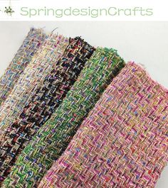 four different colored pieces of fabric with the words springdesigncrafts on them