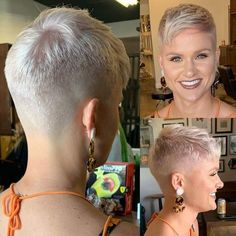 There is Somthing special about women with Short hair styles. I'm a big fan of Pixie cuts and buzzed cuts. Enjoy the many different styles. Cool Short Hair Styles, Cool Short Hair, Super Short Haircuts, Shaved Hair Cuts, Short Spiked Hair, Short Shaved Hairstyles, Really Short Hair, Very Short Haircuts, Short Hair Pixie Cuts