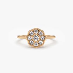 Made to Order
Gold Kt: 14K (also available in 18K)
Available Gold Color: Rose Gold, Yellow Gold, White Gold
Round Diamond: 8 pcs 2.0 MM
Round Diamond: 1 pc 2.5 MM
Total CTW: 0.39 Ctw
Diamond Color-Clarity: G Color SI Clarity Classic Round Flower Ring In 14k Gold, Classic 14k Gold Round Flower Ring, Heirloom 14k Rose Gold Diamond Ring In Yellow Gold, 14k Rose Gold Brilliant Cut Cluster Ring, Classic 14k Gold Flower Ring With Round Cut, 14k Rose Gold Halo Ring, Elegant 14k Rose Gold Cluster Ring, Gold 14k Rose Gold Diamond Ring With Center Stone, 14k Rose Gold Yellow Gold Rings With Halo Setting