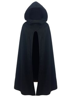 Hooded Cape For Winter Costume Party, Gothic Hooded Cape For Costume, Gothic Hooded Winter Cape, Hooded Gothic Cape For Costume, Elvish Hooded Cape For Costume Party, Black Gothic Cape For Cosplay Events, Gothic Hooded Cape For Cosplay, Black Vampire Cape For Winter, Black Elvish Cape For Larp