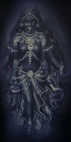 an image of the hindu god in black and white with gold accents on his body