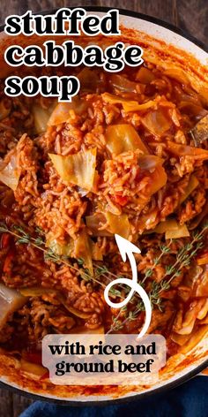 If you’re looking for an easy way to enjoy cabbage rolls, try this stuffed cabbage soup! Stove-top, slow cooker and Instant Pot instructions included. Stuffed Cabbage Soup, Cabbage Soup Crockpot, Slow Cooker Cabbage, Unstuffed Cabbage Soup, Beef Cabbage Soup, Comfort Soups, Cabbage Stew, Crock Pot Cabbage, Cabbage Roll Soup