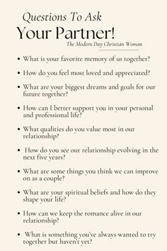 How To Grow Together As A Couple, Relationship Therapy Questions, Questions To Ask Partner Relationships, Love Questions Relationships, Relationship Content Ideas, Deep Questions To Ask In A Relationship, How To Deepen A Relationship, Questions To Get To Know Someone Relationships, Questions To Get To Know Your Partner