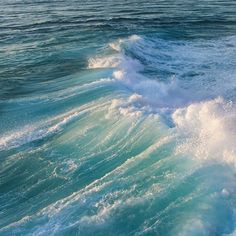 the water is blue and green with waves coming up from it's back end