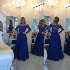 Charming Royal Blue Long sleeves Long Prom Dresses,Appliqued Satin Evening Dress,2017 Formal Dresses Prom Gown Elegant, Modest Prom Gowns, Long Sleeve Formal Dress, Blue Prom Gown, Sleeve Formal Dress, Sparkly Prom Dresses, Princess Prom Dresses, Long Sleeve Evening Gowns, Royal Blue Prom Dresses