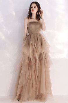 Prom Dresses Long Champagne, Prom Dress Champagne, Tulle Long Prom Dress, Champagne Evening Dress, Dress Layered, Dress Champagne, 60's Dress, Custom Size Dresses, A Line Prom Dresses