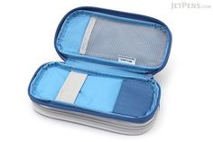 Lihit Lab Smart Fit Double Pen Case - Small - Blue - LIHIT LAB A-7660-8 Portable Functional Cases For School, Functional Portable Cases For School, Portable Functional School Cases, Portable Blue Cases For Storage, Blue Rectangular Functional Organizers, Functional Blue Rectangular Organizers, Blue Portable Rectangular Case, Blue Zipper Pouch Case For Storage, Blue Rectangular Case With Pen Slots