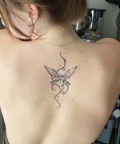 Butterfly Tattoo On Back For Women, Fairy Rib Tattoo, Back Tattoo Words, Hot Back Tattoos, Upper Spine Tattoo, Cheap Tattoos, Side Hip Tattoos, Front Shoulder Tattoos, Cute Matching Tattoos