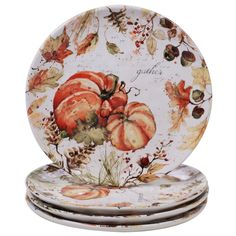 41855SET4 Holiday/Thanksgiving & Fall/Thanksgiving & Fall Tableware and Decor Thanksgiving Plates, Turkey Platter, Appetizer Plates Set, Dinner Plate Set, Watercolor Pumpkins, Colorful Ceramics, Ceramic Dinnerware, Scene Design, Appetizer Plates