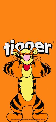 a cartoon tiger with its mouth open and the word tigger on it's chest