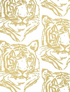 an image of tiger heads drawn in gold on white paper