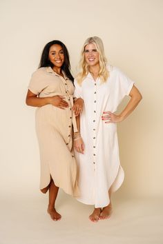 Shop All Colors: HERESizing: XS/S (2-6), M/L (6-10), XL/XXL (10-16) Cream Midi Length Dresses For Day Out, Flowy Short Sleeve Maternity Dress, Neutral Cotton Short Sleeve Dress, Relaxed Fit Maxi Dress For Day Out, Modest Maternity Dress With Short Sleeves, Modest Short Sleeve Maternity Dress For Summer, Maternity Dresses With Short Sleeves, Modest Cream Short Sleeve Dress, Neutral V-neck Dress For Daywear