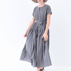 "★ Please provide a phone number when placing an order, thank you! ★Material: linen cotton **.♥.**'.♥.**'.♥.**'.♥.**'.♥.**'.♥.** Size Measurements: SIZE XS bust: around 33.5\" / 85 cm Hips: around 41.3\" / 105 cm length: 120 cm/47'' SIZE S bust: fits bust around 35.5\" / 90 cm Hips: fits hips around 38\"/ 97 cm length: 120 cm/47'' SIZE M bust: around 37.5\" / 95 cm Hips: around 40\"/ 102 cm length: 122 cm/48'' SIZE L bust: around 40.5\"/ 103 cm Hips: around 43\"/ 109 cm length: 122 cm/48'' SIZE Casual Cotton Plaid Dress For Vacation, Summer Vacation Plaid Cotton Dress, Casual Cotton Maxi Dress For Picnic, Casual Cotton Plaid Dress With Short Sleeves, Casual Plaid Maxi Dress For Picnics, Plaid Linen Dress For Picnic, Plaid Short Sleeve Dress For Vacation, Casual Plaid Cotton Midi Dress, Casual Cotton Plaid Midi Dress