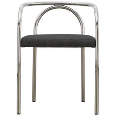 a black chair with chrome frame and fabric upholstered seat