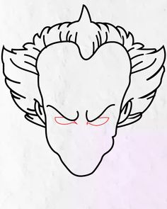 a drawing of an angel's head with red eyes