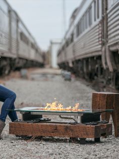 Rail Yard Studios’ Trackside Fire Pit Flames Dance to Music Built In Speakers, Music City, Studio S, Railroad Tracks, Tempered Glass, Fireplace