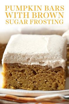 pumpkin bars with brown sugar frosting on a plate