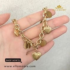 Image BY Ella Moore Gold Charm Bracelet, Stainless Steel Plate, Chain Design, Tiffany Heart, Gold Charm, Heart Charm Bracelet, Elegant Gift, Jewelry Inspiration, Timeless Elegance