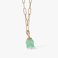 Tulips 18ct Yellow Gold Jade Necklace Tulip Necklace, Jade Charm, Jade Gemstone, Jade Necklace, Green Jade, Pearl Size, White Pearl, Cable Chain, Pearl White