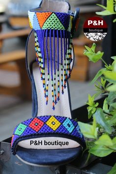 Blue beaded heel WEBSITE - P&H Menlyn Mall Menlyn Mall, Century Shoes, African Shoes, African Wedding Attire