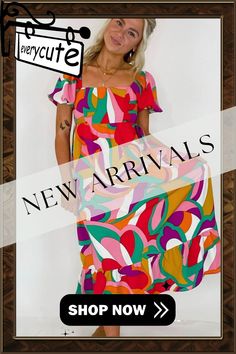 Red Abstract Print Square Neck Flowy Midi Dress Trendy Red Dress For Day Out, Trendy Colorful Spring Dresses, Trendy Spring Dresses With Colorful Pattern, Trendy Red Dress For Spring, Trendy Colorful Patterned Dress For Vacation, Trendy Colorful Pattern Dress For Vacation, Trendy Red Summer Maxi Dress, Trendy Red Maxi Dress For Summer, Retro Summer Maxi Dress With Vibrant Print