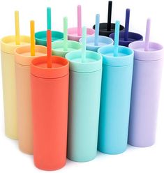 SKINNY TUMBLERS (12 Pack) Matte Pastel Colored Acrylic Tumblers with Lids and Straws | 16Oz Double Wall Plastic Tumblers with FREE Straw Cleaner! Reusable Cup with Straw | Vinyl DIY Gifts (Black) Diy Vinyl, Acrylic Tumblers, Reusable Cup, Plastic Tumblers, Bachelorette Gifts, Personalized Tumblers, Tumbler With Straw