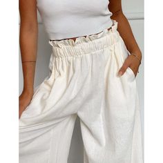 White Ruffled High Waist Wide Leg Pants with Pocket High Waist Wide Leg Pants, Vacation Wear, Pants Loose, 50 Fashion, Sweater Coats, Cropped Tank Top, Floral Maxi Dress, Unique Fashion, Leg Pants