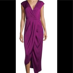 Size 14 Donna Karan Silk Cocktail Dress Magenta Pleated Dress With Back Cutout Detail; Surplice Neckline; Cap Sleeves; Concealed Back Zip. Formal Pre-draped V-neck Midi Dress, V-neck Pre-draped Midi Dress For Party, Pre-draped V-neck Midi Dress For Party, Party V-neck Pre-draped Midi Dress, Spring V-neck Pre-draped Midi Dress, Pre-draped V-neck Midi Dress For Cocktail, Spring Pre-draped V-neck Midi Dress, Pre-draped V-neck Dress For Date Night, Purple Draped Silk Dress