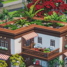 an artist's rendering of a house with plants growing on the roof and balconies