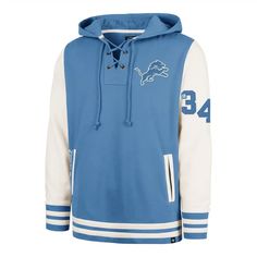 Detroit Lions Men’s 47 Brand Cadet Blue Lateral Lacer Pullover Hoodie Cadet Blue, Toddler Jacket, Souvenir Shop, Boys Sweatshirts, Embroidered Applique, Detroit Red Wings, 47 Brand