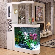 Fish tank Aquarium Bullet living room household screen Large and medium-sized glass goldfish tank Creative modern 1 2 meters Fish Tank Partition Wall, Tv Unit With Aquarium Design, Fish Tanks In Living Room, Modern Fish Tank Ideas Living Rooms, Aquarium Ideas Living Rooms, Home Aquarium Living Rooms, Aquarium In Living Room, Aquarium Interior Design, Living Room Fish Tank