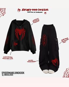 Spiderman Clothes Aesthetic, Pfp Insta Dark Aesthetic, Spider Man Outfits Ideas, Spiderman Clothes, Spider Outfit, Red And Black Outfit, Spiderman Hoodie, Spiderman Outfit, Street Style Outfits Casual