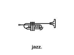 a black and white drawing of a trumpet with the word jazz on it's side