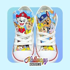 Order at www.Hallwayzdesigns.com use code ETSY10% to receive 10% off your order.  Not all options are available on Etsy. Please view our website for exclusive designs such as BLUEY, COCOMELON, AND MANY MORE!Custom Paw Patrol Converse Shoes white blue personalized handmade sneaker licensed fabric sewn boys athletic Causal tie footwear hightop google Meta ads free shipping etsy hallwayz Designs rubble Marshall chase infant toddler Www.hallwayzdesigns.com Need it fast? Add rush order to guarantee 5 White High-top Sneakers For Birthday, Customizable White Fun Sneakers, Customizable Fun White Sneakers, Fun White Sneakers With Custom Artwork, Playful White Customizable Sneakers, Themed White Low-top Sneakers, Converse Shoes White, White Converse Shoes, Meta Ads