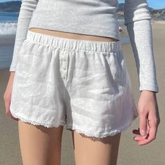 White Lace Shorts, 2000s Clothes, Womens Summer Shorts, Women Bottoms, Lace Trim Shorts, Basic Shorts, Casual Summer Shorts, Summer Stripes, Shorts For Women