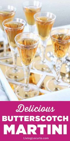 the delicious butterscotch martini is served in wine glasses