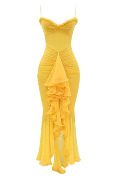 HOUSE OF CB Gabbi Ruffle Mesh High-Low Cocktail Dress | Nordstrom House Of Cb Yellow Dress, Birthday Dress Elegant, Alex Isley, Style Language, Combo Outfits, High Low Cocktail Dress, Braces Colors, House Of Cb Dresses, High Low Maxi Dress