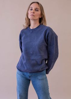 Perfectly worn and faded vintage sweatshirt in Navy. Create a classic, timeless look with this effortlessly cool sweatshirt. Made from faded vintage fabric, you'll never want to take it off. All vintage is unique and may have small signs of wear from years of loving wear. Vintage is final Sale Vintage Acid Wash Sweatshirt For Fall, Vintage Relaxed Fit Sweatshirt For Fall, Vintage Sweatshirt For Fall Loungewear, Vintage Relaxed Fit Sweats For Winter, Vintage Fall Sweatshirt For Loungewear, Washed Blue Crew Neck Sweatshirt For Fall, Vintage Sweatshirt With Ribbed Cuffs For Fall, Vintage Crew Sweatshirt, Vintage Winter Tops For Everyday