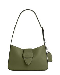 COACH® Outlet | Eliza Shoulder Bag With Leather Covered Closure Luxury Shoulder Bag With Snap Closure For On-the-go, Formal Green Coach Bag, Coach Green Shoulder Bag For Formal Occasions, Green Coach Shoulder Bag For Formal Occasions, Green Leather Bag With Snap Closure, Formal Green Coach Shoulder Bag, Coach Satchel With Snap Closure, Green Leather Shoulder Bag With Snap Closure, Coach Rectangular Shoulder Bag With Snap Closure