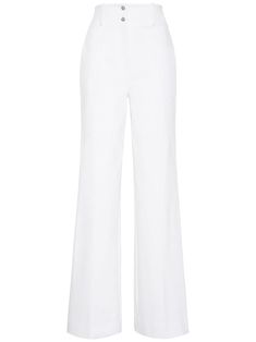 Classic High Rise Wide Leg Pants, Classic High Waist Wide Leg Pants With Five Pockets, Elegant Wide-leg Jeans With Five Pockets, Elegant Wide Leg Jeans With Five Pockets, White Straight Leg Jeans With Belt Loops, Elegant Straight Leg Jeans With Pockets, Modern White Wide Leg Pants For Formal Wear, Modern White Wide Leg Pants For Formal Occasions, Elegant Mid-rise Cotton Bottoms