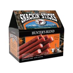 a box of hunter's blend smoked sausage sticks in the shape of an arrow