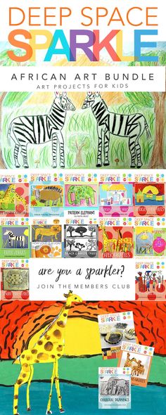 the cover of deep space sparkle, an african art bundle with pictures of zebras and giraffes