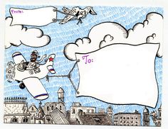 a drawing of an airplane flying in the sky with a banner above it that says to fly