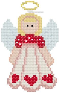 a cross stitch pattern of an angel with wings and a red dress on it's chest