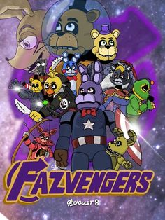 the avengers cartoon is surrounded by many different characters and their names in front of an galaxy background