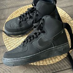 Brand New - Never Worn Size 6.5 Boys Black Nike Air Force 1 Black Non-slip High-top Sneakers For Streetwear, Black Non-slip High-top Sneakers, Black Non-slip Mid-top Sneakers, Black High-top Sneakers With Round Toe For School, Nike Black Lace-up High-top Sneakers, Black Lace-up High-top Sneakers For School, Nike Black Synthetic High-top Sneakers, Nike Black High-top Casual Sneakers, Black Sneakers With Laces For School