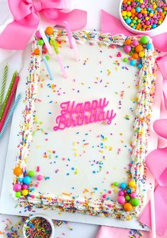 the birthday cake is decorated with sprinkles